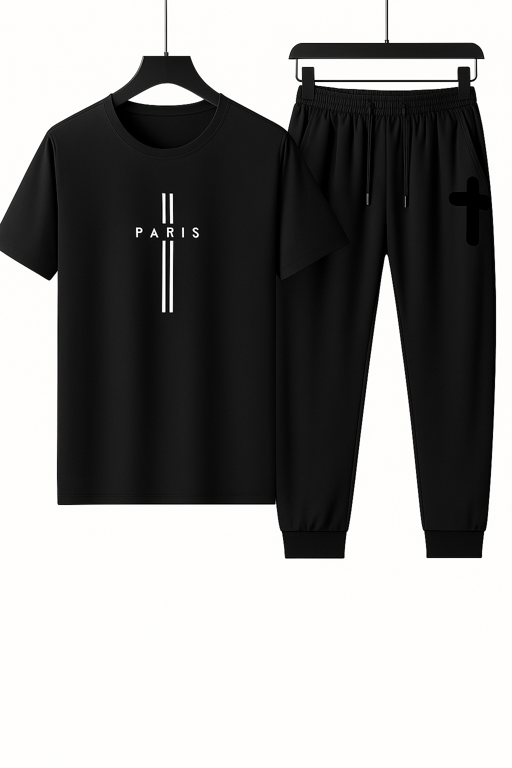 Paris Black Two Piece Tracksuit Set