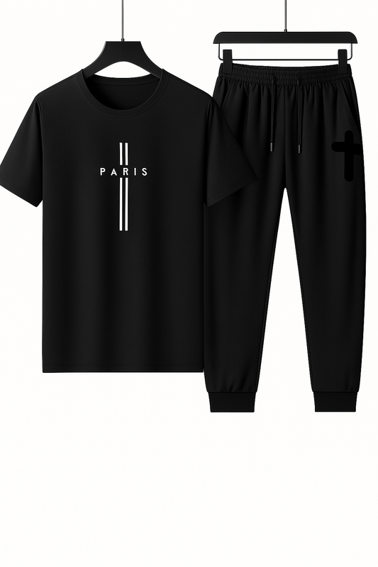 Paris Black Two Piece Tracksuit Set