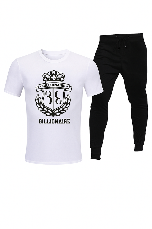 Men’s Billionaire White Cotton Jersey Printed Two Piece Track Suit