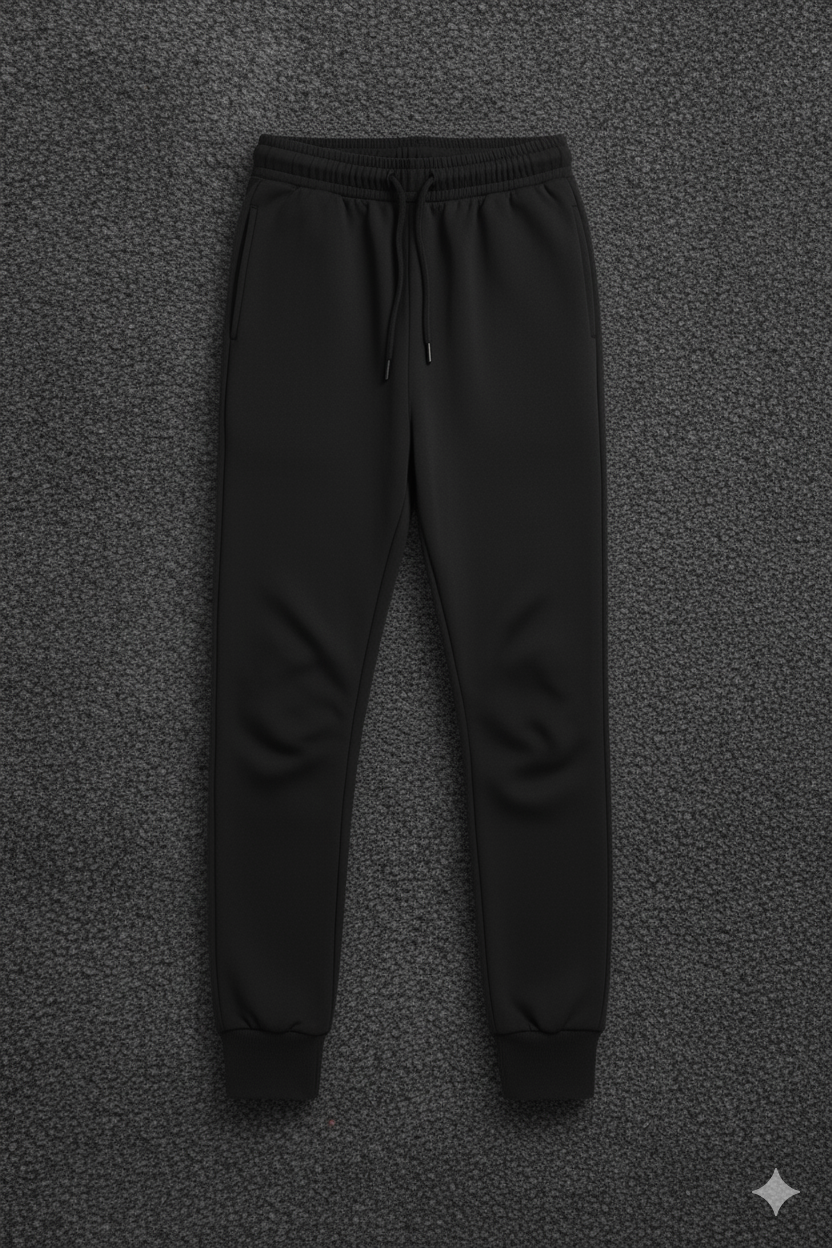 Men's Black Casual Cotton Plain Trouser